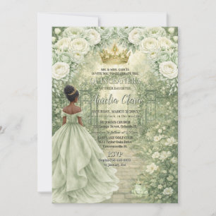 Sagegrön prinsessa & groda sagolik Quinceañera Inbjudningar