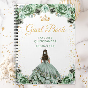 Sagegrön prinsessa Quinceañera gästbok Anteckningsbok