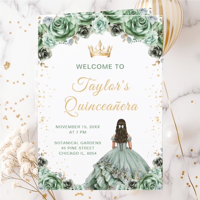 Sagegrön Prinsessfloral Quinceañera-program Program (Skapare uppladdad)