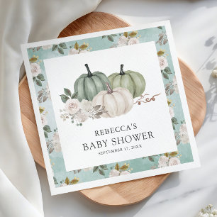 Sagegrön pumpa blomster höst baby shower pappersservett
