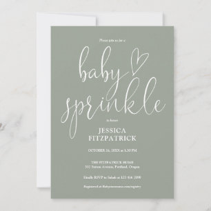 Sagegrön QR-kod för allt i ett Baby Sprinkle Showe Inbjudningar