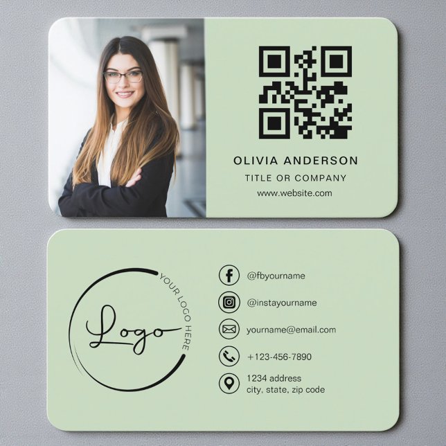 Sagegrön QR-kod Foto Visitkort (Skapare uppladdad)