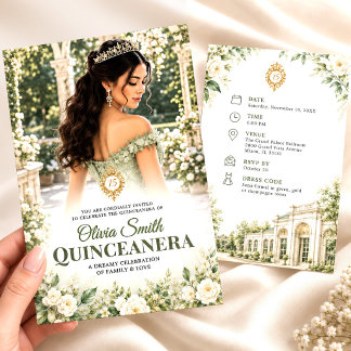 Sagegrön Quinceanera Blommig 15-årsdag Inbjudningar