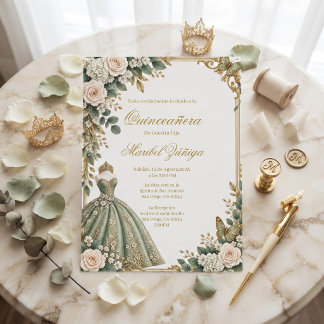 Sagegrön Quinceañera, Botanisk blomster Inbjudningar