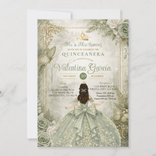 Sagegrön Quinceañera Eleganta Fjärilar Skog Inbjudningar