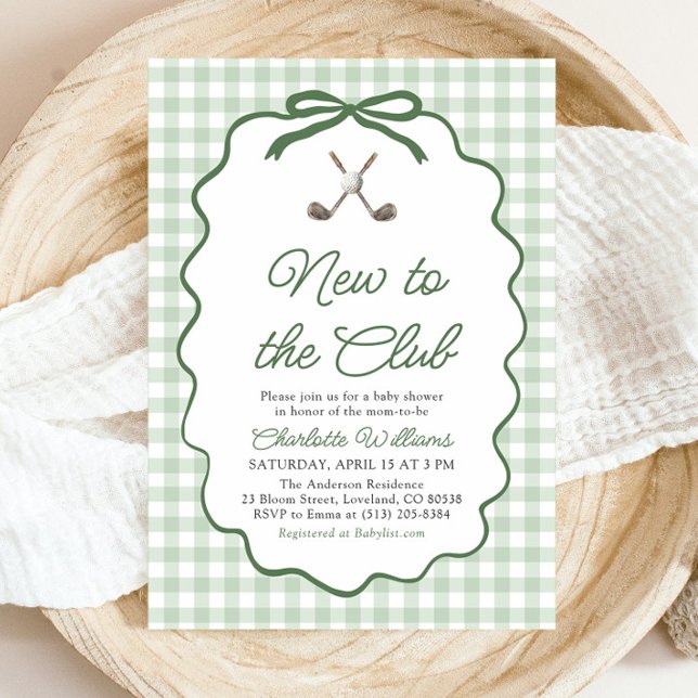 Sagegrön Ram Golf Ny i Klubben Barnkalas Inbjudningar (Sage Green Frame Golf New to the Club Baby Shower Invitation)