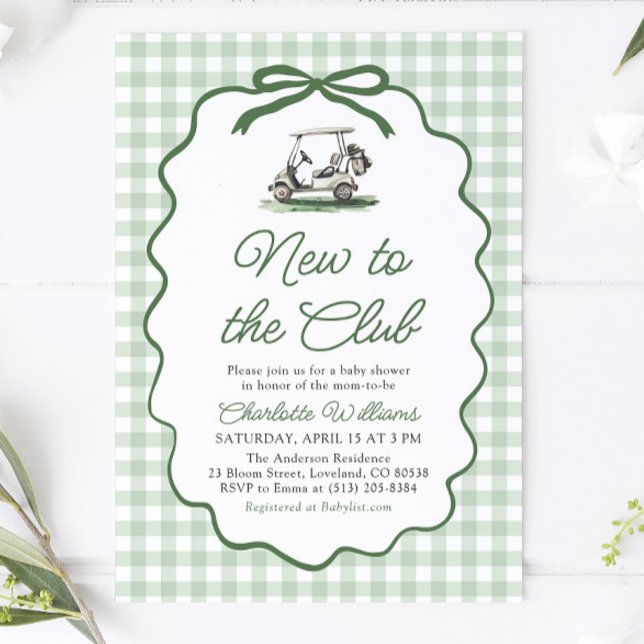 Sagegrön Ram Golf Ny i Klubben Barnkalas Inbjudningar (Sage Green Frame Golf New to the Club Baby Shower Invitation)