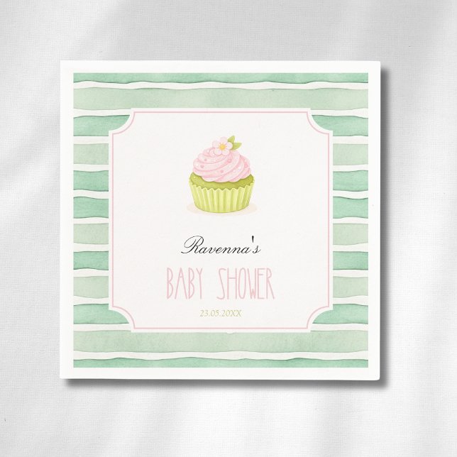 Sagegrön rand Matcha Cupcake Baby Shower-fest Pappersservett (Skapare uppladdad)