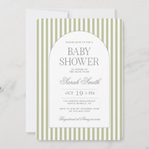 Sagegrön randig baby shower-inbjudan inbjudningar
