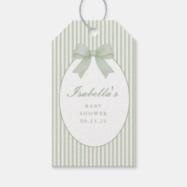 Sagegrön randig baby shower  presentetikett