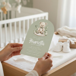 Sagegrön randig eukalyptus baby shower-båge inbjudningar