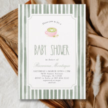 Sagegrön randig Matcha-te Vintage Baby Shower