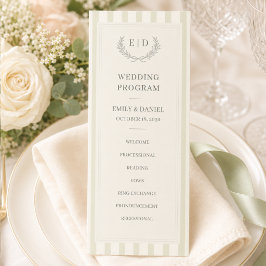 Sagegrön randig monogram bröllop program