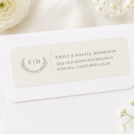 Sagegrön randig monogram bröllops returadress etikett