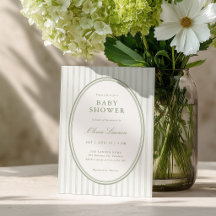 Sagegrön randig snygg baby shower-inbjudan