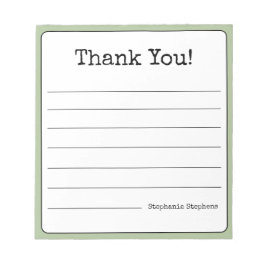Sagegrön Retro Tack Ditt Namn Linjerad Anteckningsblock