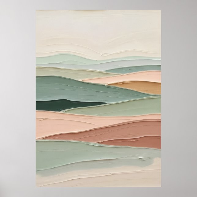 Sagegrön Rödfärgad Minimalistisk Abstrakt Landskap Poster (Framsidan)