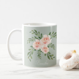 Sagegrön rodnad andas vattenfärgstypsnitt kaffemugg