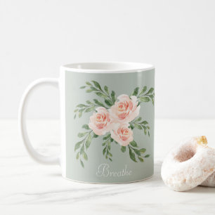 Sagegrön rodnad andas vattenfärgstypsnitt kaffemugg