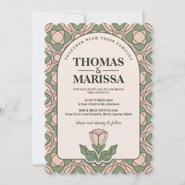 Sagegrön & Rosa Art Nouveau Blommig Bröllop Inbjudningar
