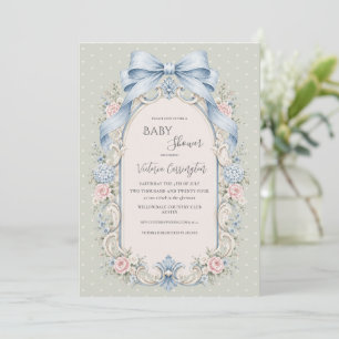 Sagegrön Rosa Blommig Vintage Baby Shower Inbjudningar