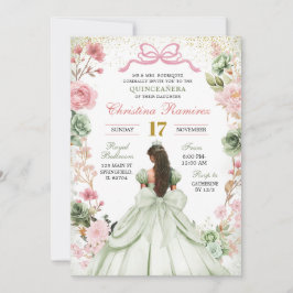 Sagegrön Rosa Coquette Bow Prinsessa Quinceanera Inbjudningar