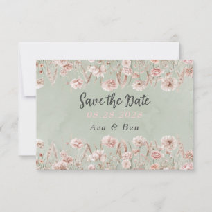 Sagegrön rosa peony bröllop Spara datum-kort Tack Kort
