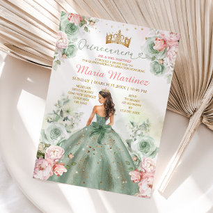 Sagegrön Rosa Persika Prinsessa Blommig Quinceañer Inbjudningar