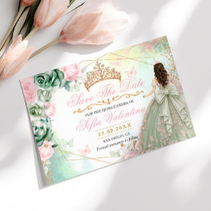 Sagegrön rosablommande Quinceanera Spara Datumet