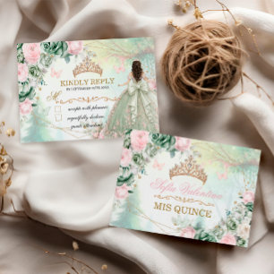 Sagegrön rosablush Whimsical Skog Quinceañera Anteckningskort