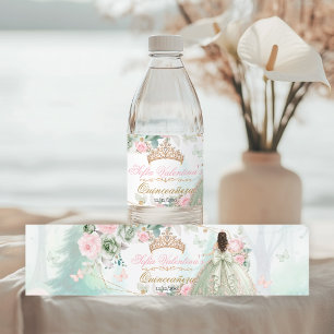 Sagegrön rosablush Whimsical Skog Quinceañera Vattenflaskor Etikett