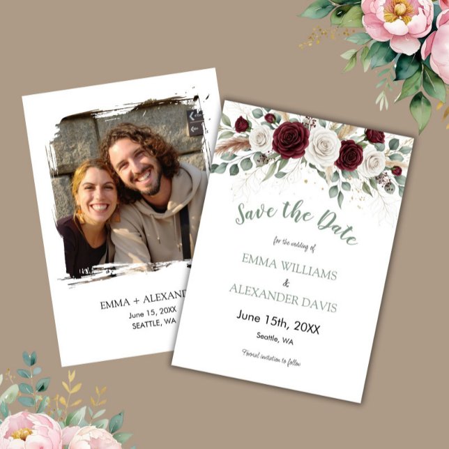 Sagegrön rosafärgad blommig fotosparad-karta för " spara datumet (Sage Green Blush Floral Photo Save the Date Card)