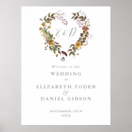 Sagegrön rustik blomsterbröllop välkomstskylt poster