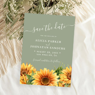Sagegrön rustik boho blomster sommarbröllop spara datumet