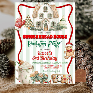 Sagegrön Rustik Gingerbread-dekorationsfest Inbjudningar