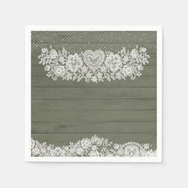 Sagegrön rustik träspets farmhouse ladugård chic pappersservett