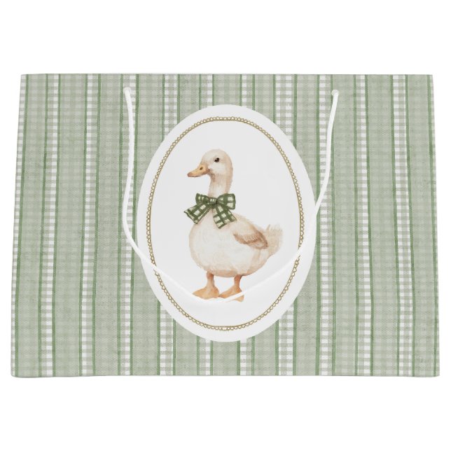 Sagegrön Rutig Ank Baby Shower Välkomstpresent (Framsidan)