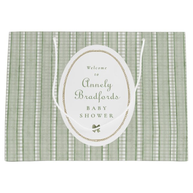 Sagegrön Rutig Båge Baby Shower Välkomstpresent (Framsidan)