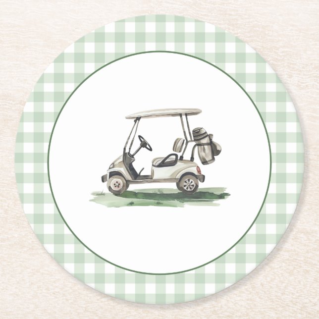 Sagegrön Rutig Golf Ny på Klubben Underlägg Papper Rund (Framsidan)