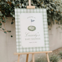Sagegrön rutig välkomstskylt för golfbabyfirande