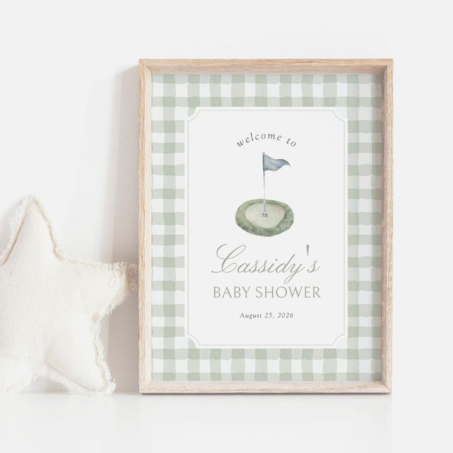 Sagegrön rutig välkomstskylt för golfbabyfirande poster (Skapare uppladdad)