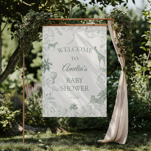 Sagegrön Safari Djungel Babyfirande Djur Poster