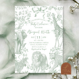 Sagegrön Safari Toile Baby Shower Inbjudan