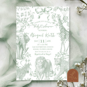 Sagegrön Safari Toile Baby Shower Inbjudan