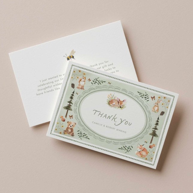 Sagegrön saga Babyshower Tacksamhetskort Tack Kort (Green Storybook Baby Shower Thank you card)