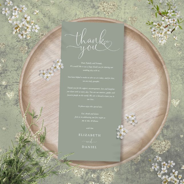 Sagegrön script bröllop tack plats kort (Sage Green Script Wedding Thank You Place Card)