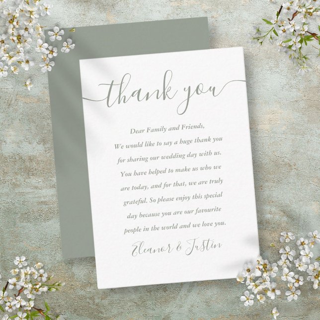 Sagegrön script bröllop tack platshållare placeringskort (Sage Green Script Wedding Thank You Place Card)