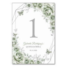 Sagegrön Silver Blommig Quinceanera