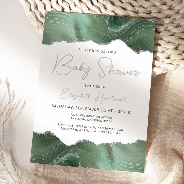 Sagegrön silveragatbaby shower-inbjudan (Skapare uppladdad)