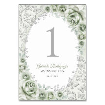 Sagegrön silverblommig Quinceanera
